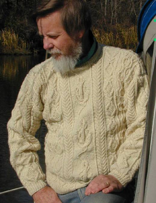 Aran-anchor Traditional Aran with fouled anchor motif. These tightly knit wool sweaters are especially warm, even when wet. Size 40.